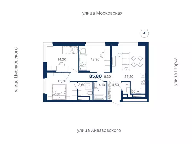 3-комнатная квартира: Екатеринбург, улица Айвазовского, 52 (85.8 м) - Фото 0