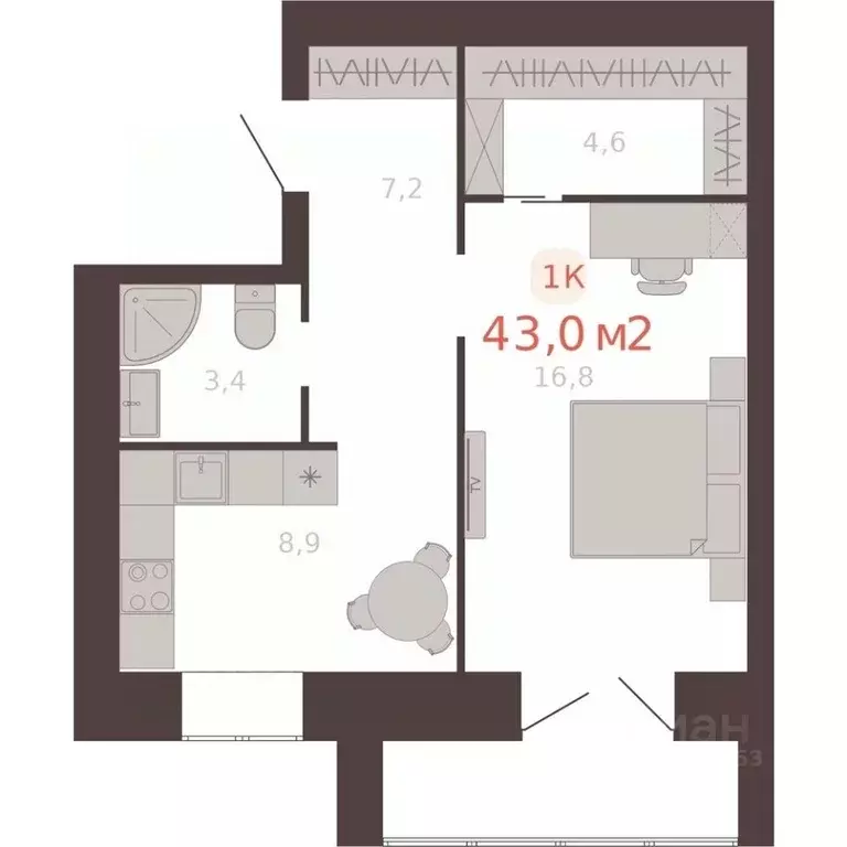 1-к кв. Алтайский край, Новоалтайск ул. Южсиба, 52А (43.0 м) - Фото 0