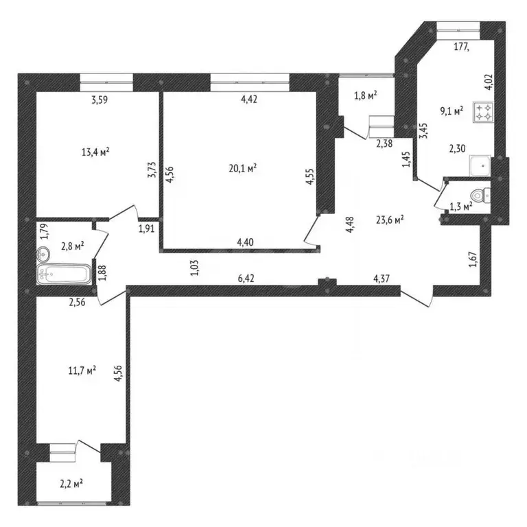 3-к кв. Башкортостан, Уфа ул. Маршала Жукова, 20 (82.0 м) - Фото 1