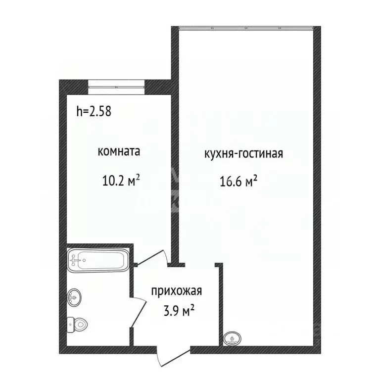 Студия Кемеровская область, Ленинск-Кузнецкий ул. Пушкина, 14 (34.4 м) - Фото 2