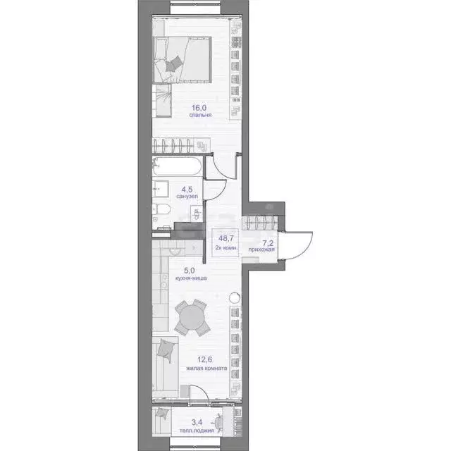 Продаётся 1-к квартира, 48.7 м - Фото 0