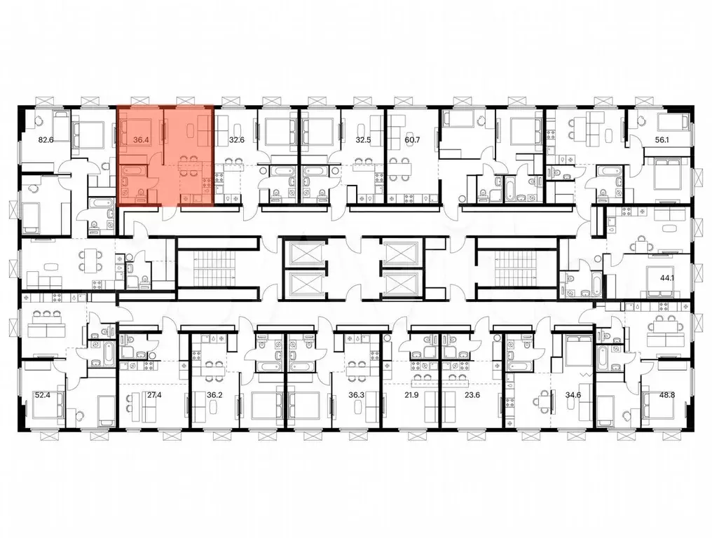 1-к. квартира, 36,4 м, 17/25 эт. - Фото 1