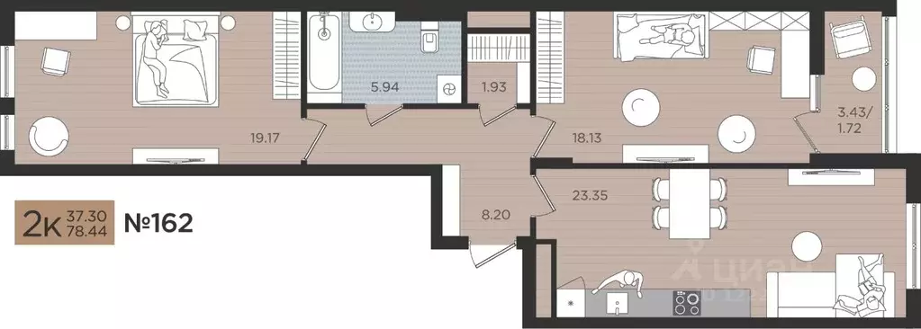 2-к кв. Калининградская область, Калининград Мой Город жилой комплекс ... - Фото 1
