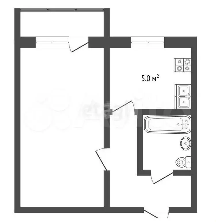 1-к. квартира, 29,9 м, 2/5 эт. - Фото 0