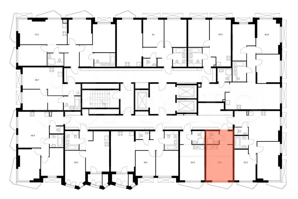 Квартира-студия, 21,9 м, 21/23 эт. - Фото 1