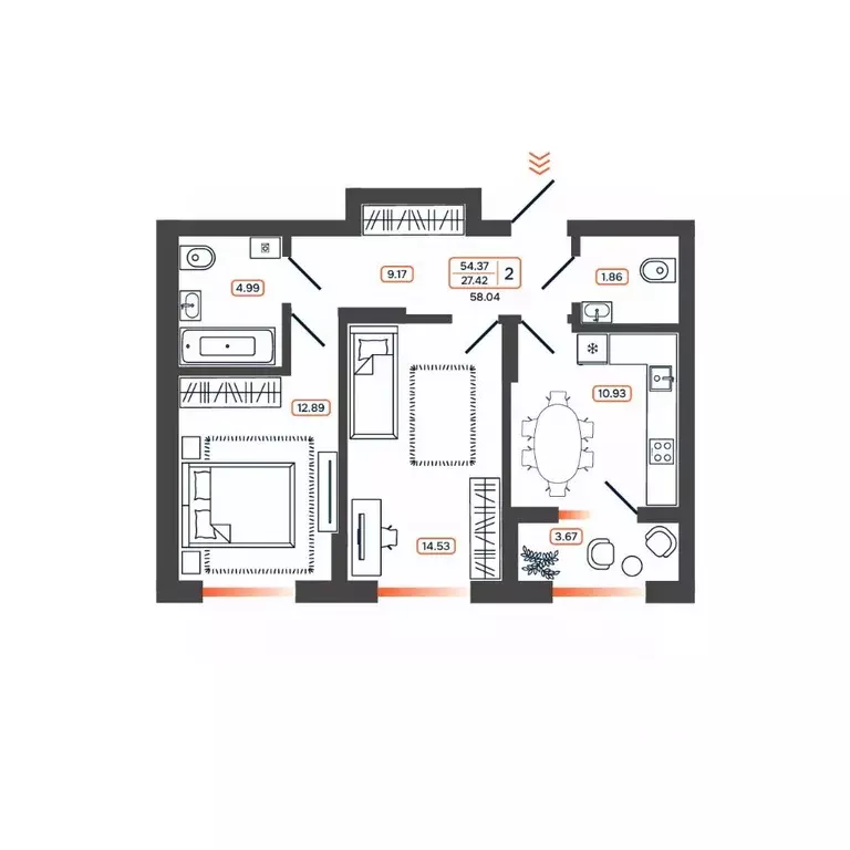 2-к кв. Ростовская область, Батайск ул. Дружная, 10 (58.04 м) - Фото 1