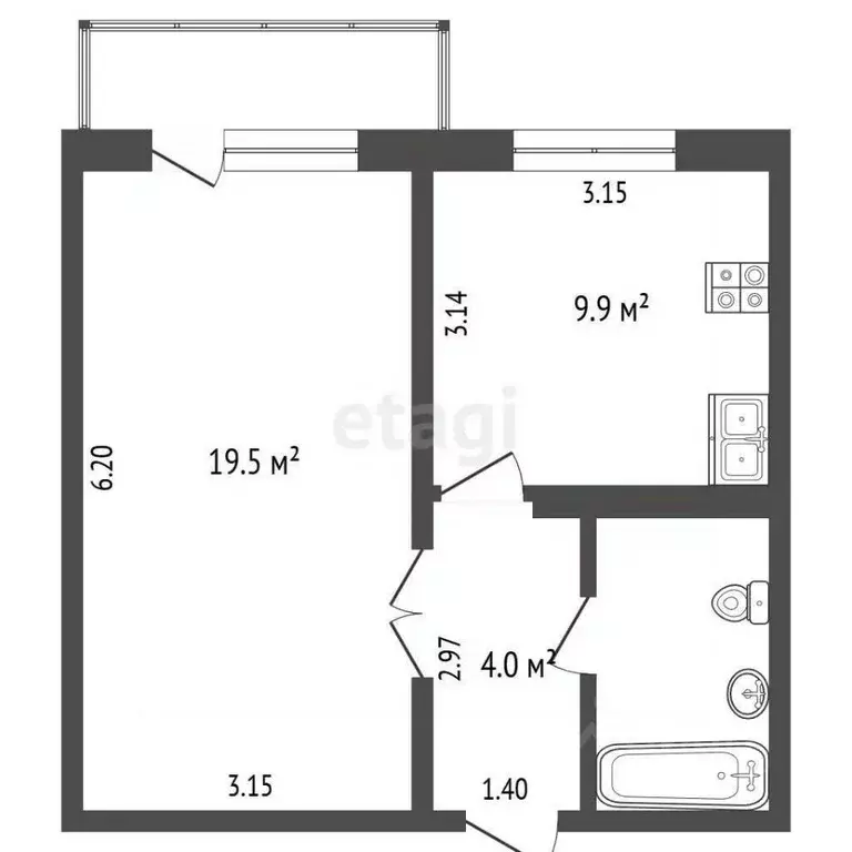 1-к кв. Кемеровская область, Новокузнецк Запорожская ул., 61 (38.0 м) - Фото 2