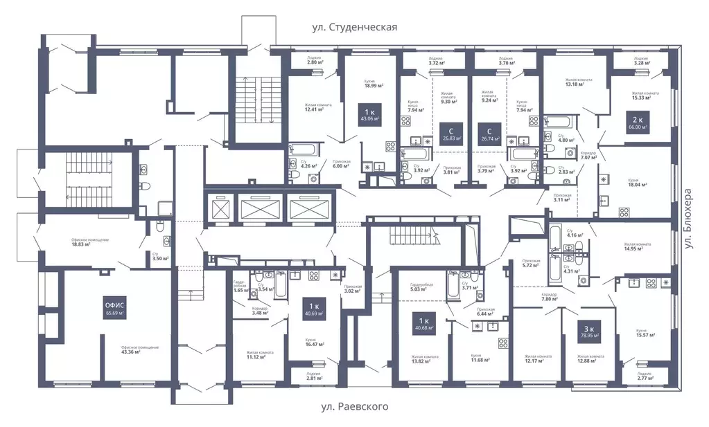 2-к кв. Свердловская область, Екатеринбург ул. Блюхера, 40А (66.0 м) - Фото 1