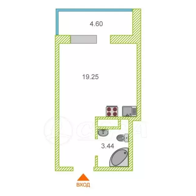 Квартира-студия: Тюмень, улица Фармана Салманова, 10 (22.9 м) - Фото 1