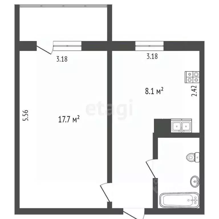 1-к кв. Ямало-Ненецкий АО, Ноябрьск Магистральная ул., 1Б (34.6 м) - Фото 0