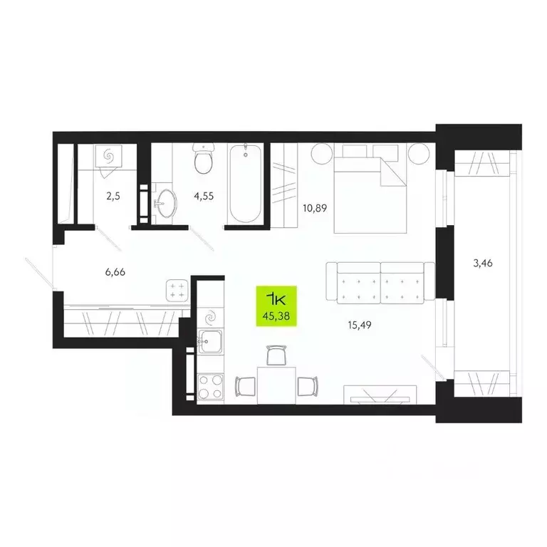 1-к кв. Томская область, Томск Уютный жилой квартал, ул. Маяковского, ... - Фото 1