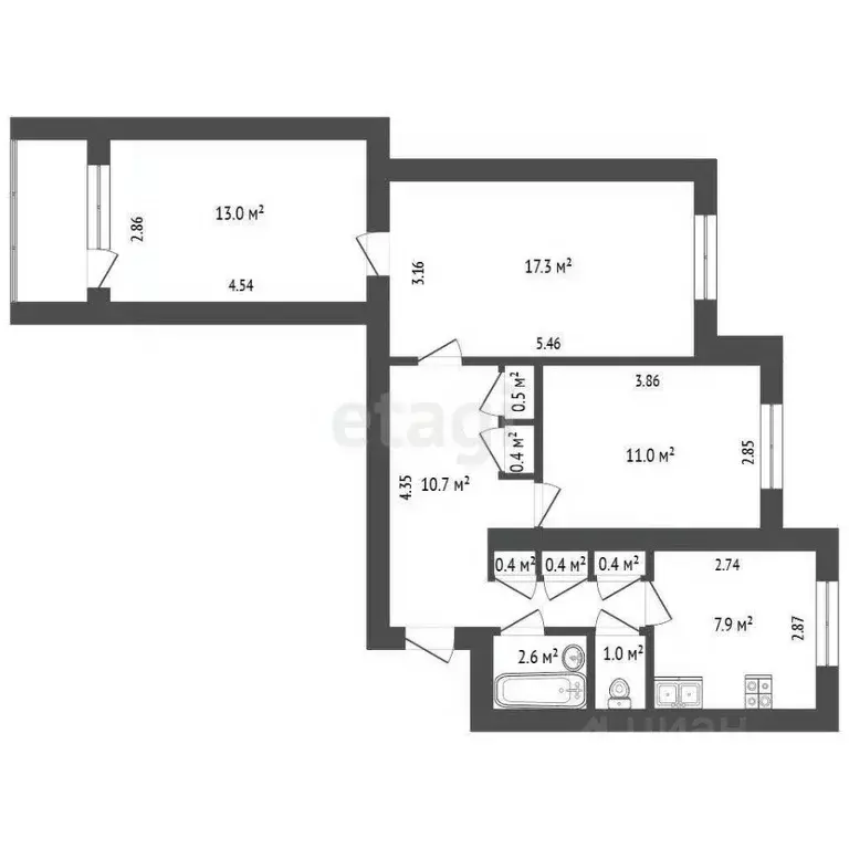 3-к кв. Ямало-Ненецкий АО, Новый Уренгой Восточный мкр, 1/6 (65.6 м) - Фото 2