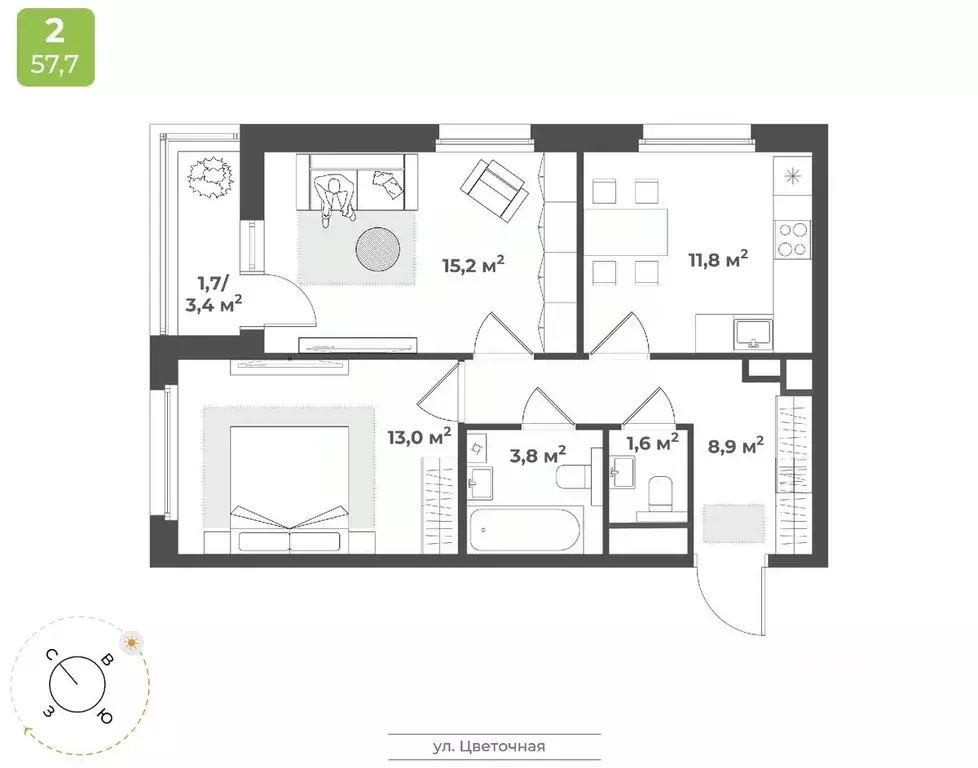 2-к кв. Тверская область, Тверь Соминка мкр,  (56.0 м) - Фото 1