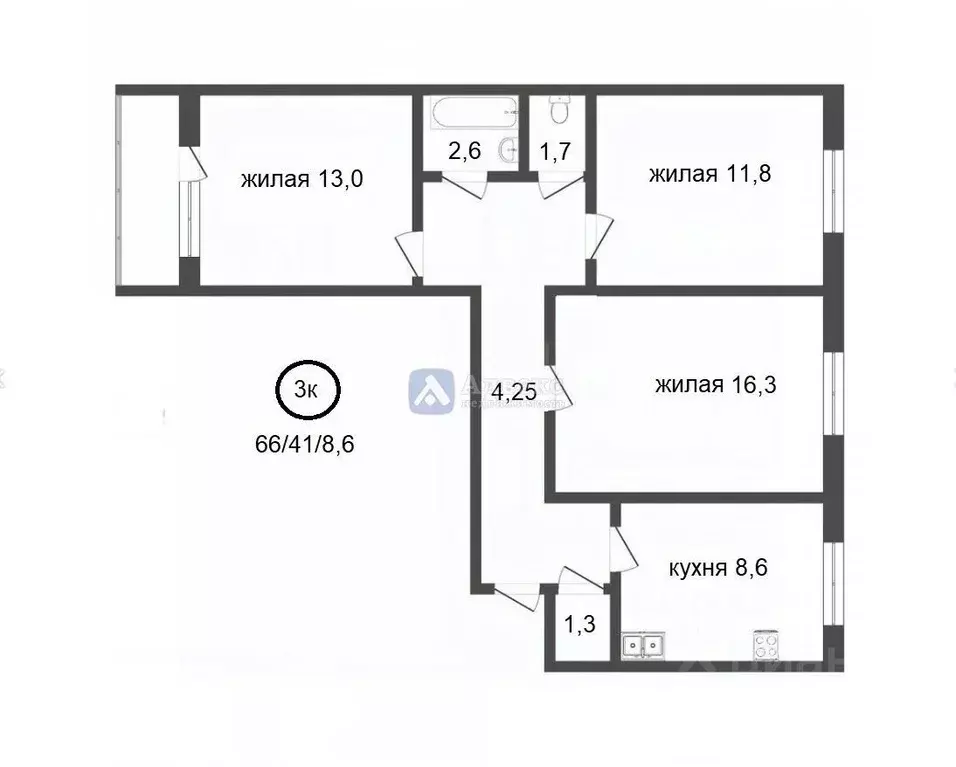 3-к кв. Тюменская область, Тюмень ул. Домостроителей, 2 (66.1 м) - Фото 2