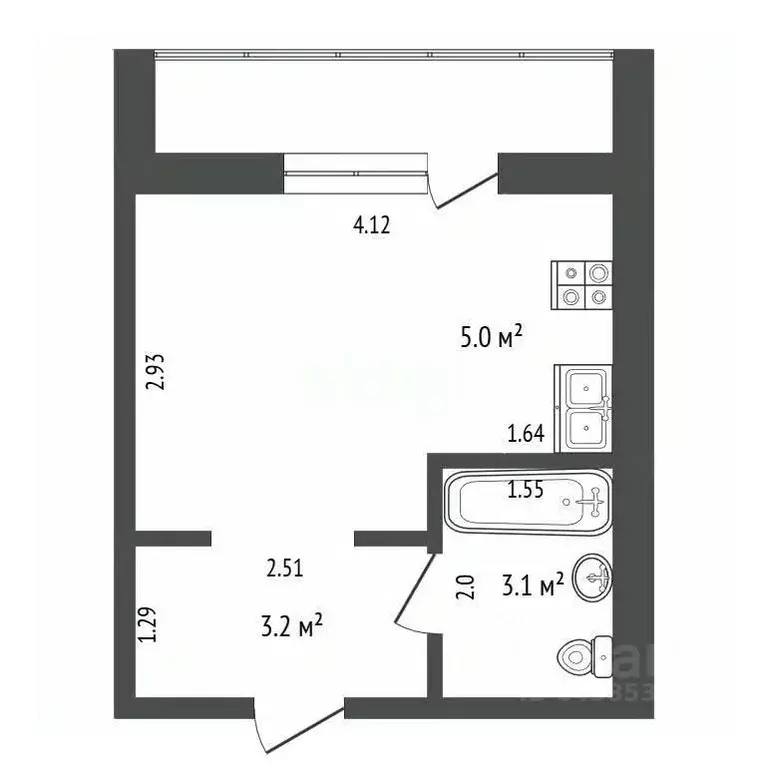 Студия Алтайский край, Барнаул ул. Кутузова, 16Б (18.0 м) - Фото 2