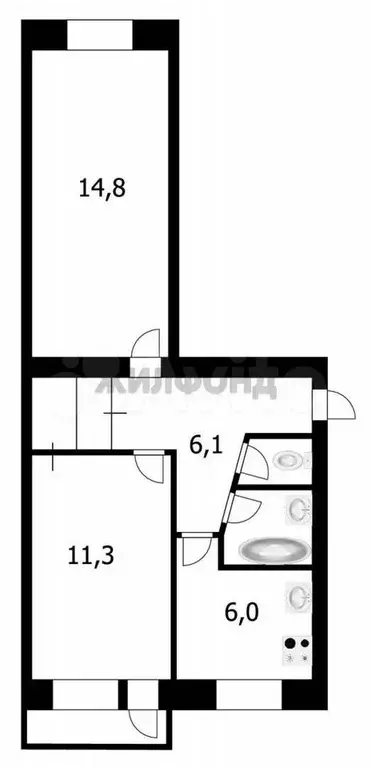 2-к. квартира, 40,7 м, 1/5 эт. - Фото 0