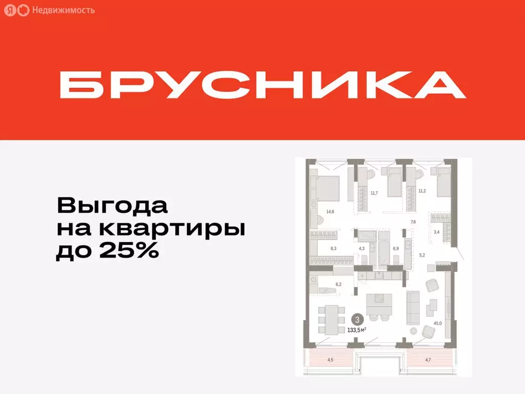 3-комнатная квартира: Тюмень, жилой комплекс На Минской (133.46 м) - Фото 0