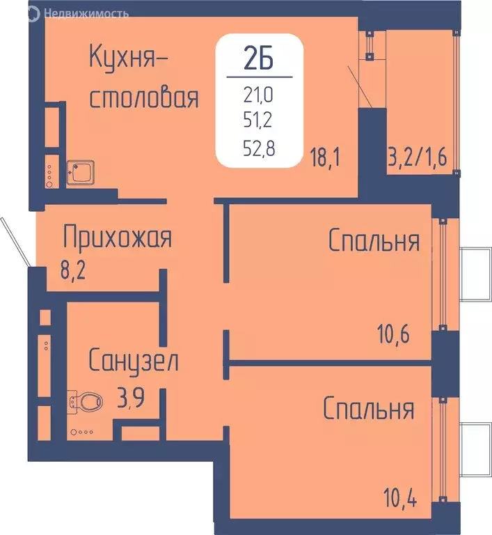 2-комнатная квартира: Красноярск, Октябрьский район (52.8 м) - Фото 0