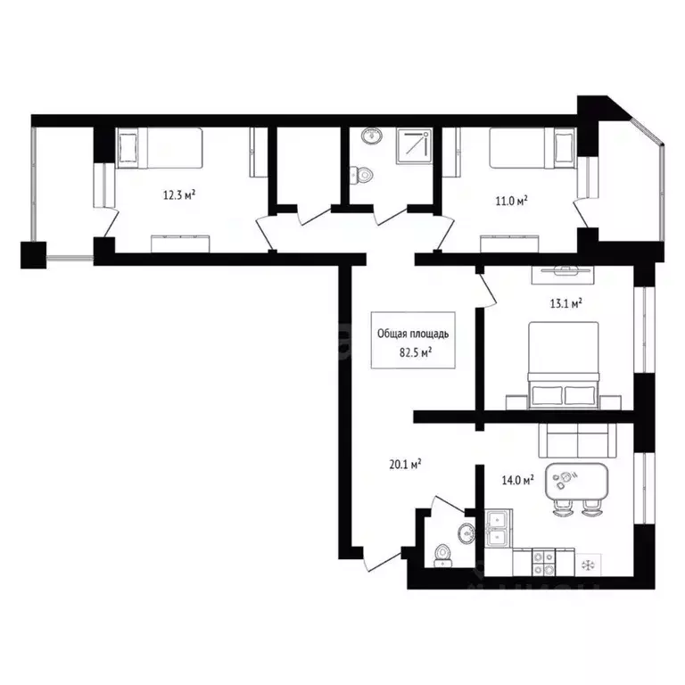 3-к кв. Новосибирская область, Бердск Первомайская ул., 123а (82.5 м) - Фото 2