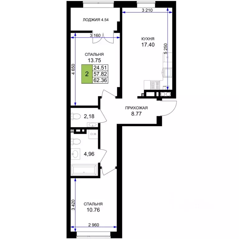 2-к кв. Калининградская область, Гурьевск Включи жилой комплекс (62.36 ... - Фото 1