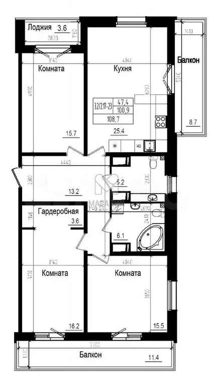 4-к. квартира, 108,7 м, 22/23 эт. - Фото 1