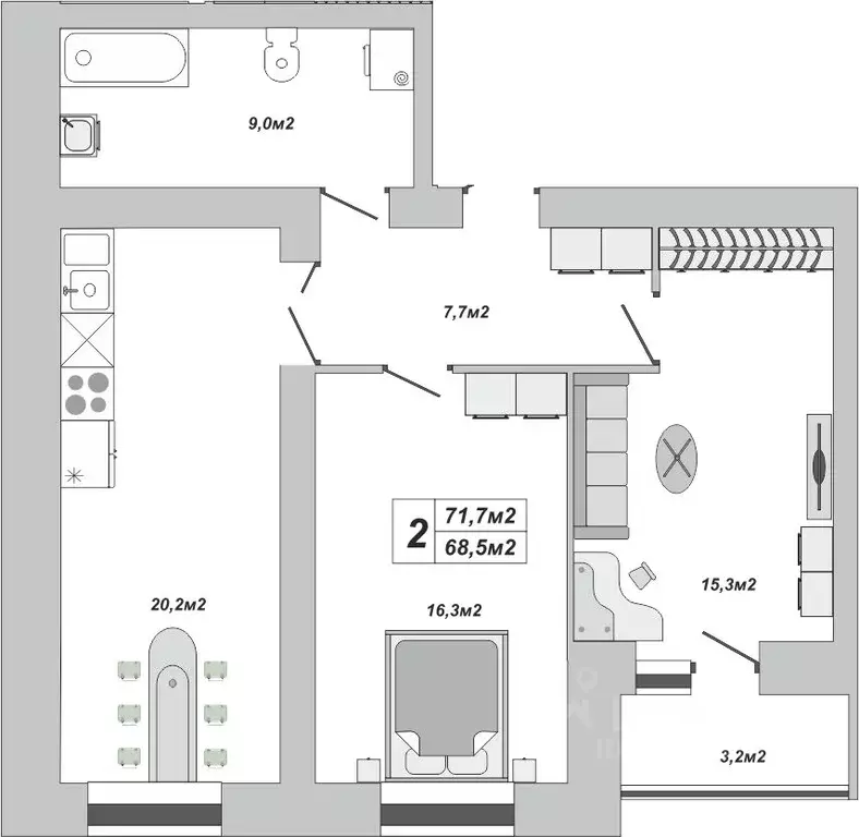2-к кв. Тамбовская область, Тамбов ул. Чичерина, 7/1к3 (71.7 м) - Фото 0