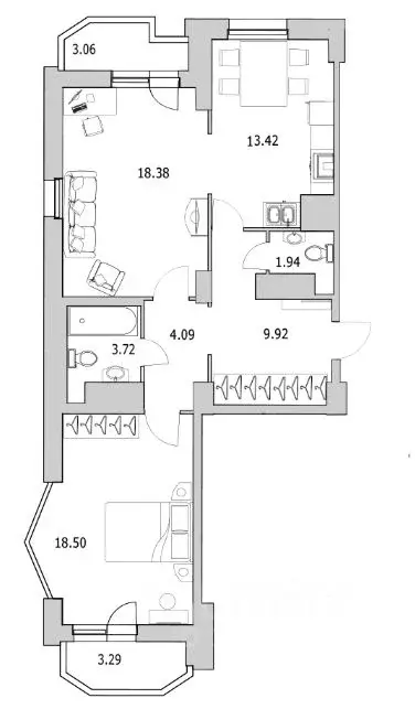 2-к кв. Санкт-Петербург ул. Кустодиева, 7к1 (77.8 м) - Фото 2
