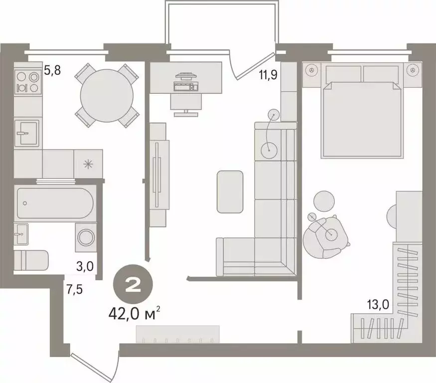 2-комнатная квартира: Екатеринбург, проспект Космонавтов, 61А (42 м) - Фото 1