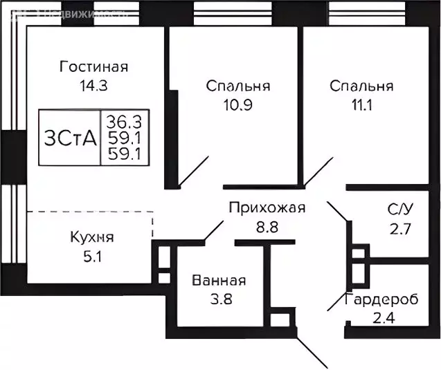 2-комнатная квартира: Новосибирск, Красносельская улица (60 м) - Фото 0