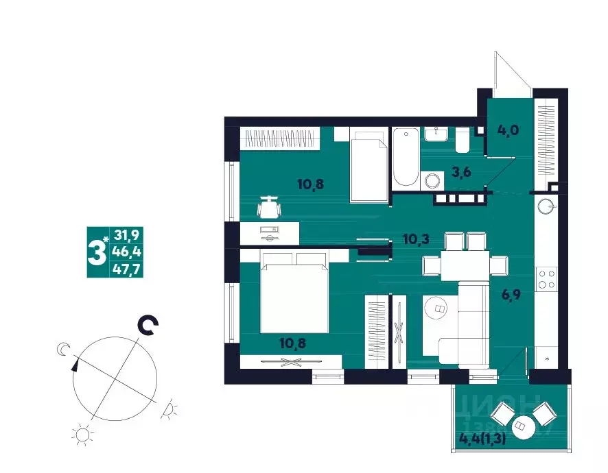 3-к кв. Пермский край, д. Кондратово ул. Улановой, 6 (47.7 м) - Фото 0