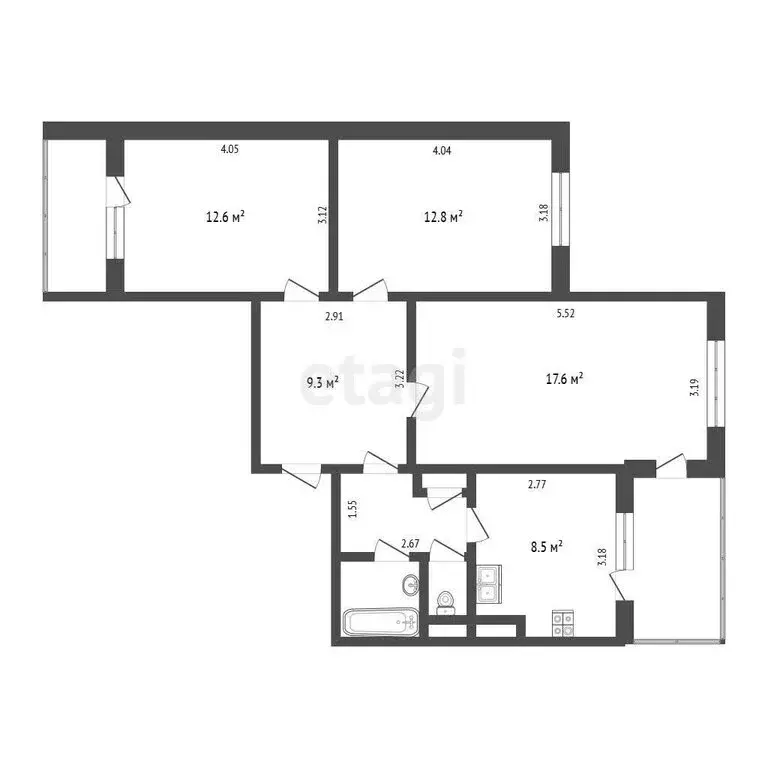 3-комнатная квартира: Симферополь, Балаклавская улица, 57 (72.4 м) - Фото 1