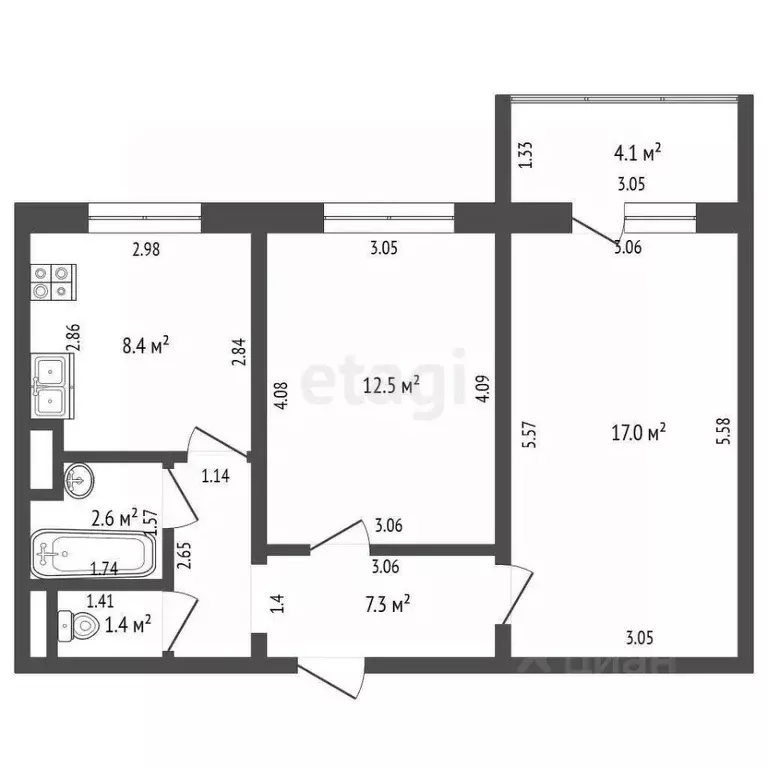 2-к кв. Башкортостан, Стерлитамак ул. Ботаническая, 6 (49.2 м) - Фото 1
