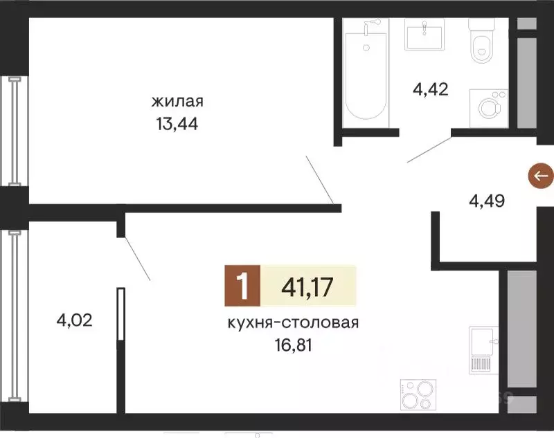 1-к кв. Свердловская область, Екатеринбург ул. Куйбышева, 100 (41.17 ... - Фото 0