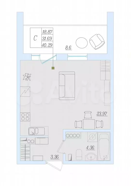 Квартира-студия, 40,3 м, 6/16 эт. - Фото 0