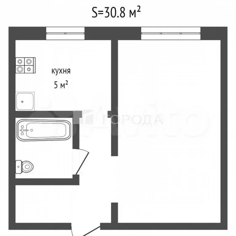 1-к. квартира, 30,8 м, 3/3 эт. - Фото 1