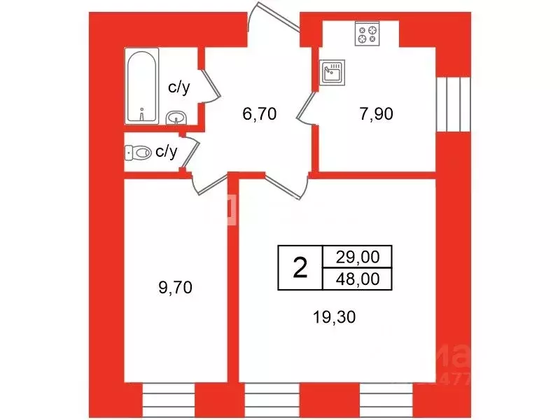 2-к кв. Санкт-Петербург наб. Лейтенанта Шмидта, 43 (48.0 м) - Фото 2