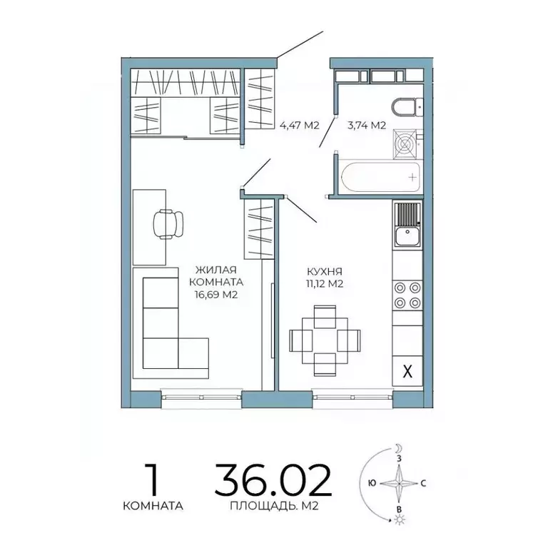 1-к кв. Пензенская область, Пенза Лугометрия жилой комплекс (36.02 м) - Фото 1