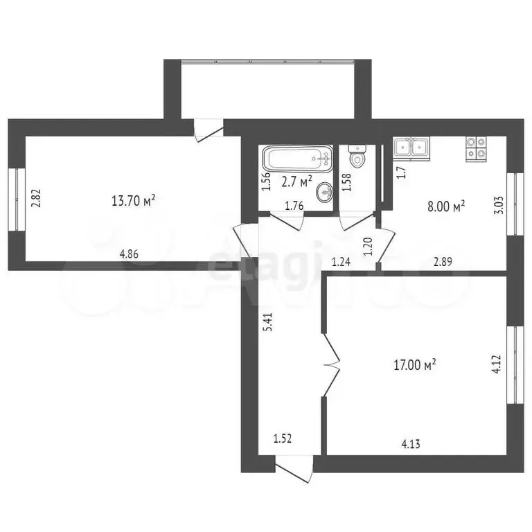 2-к. квартира, 52,7 м, 5/5 эт. - Фото 0