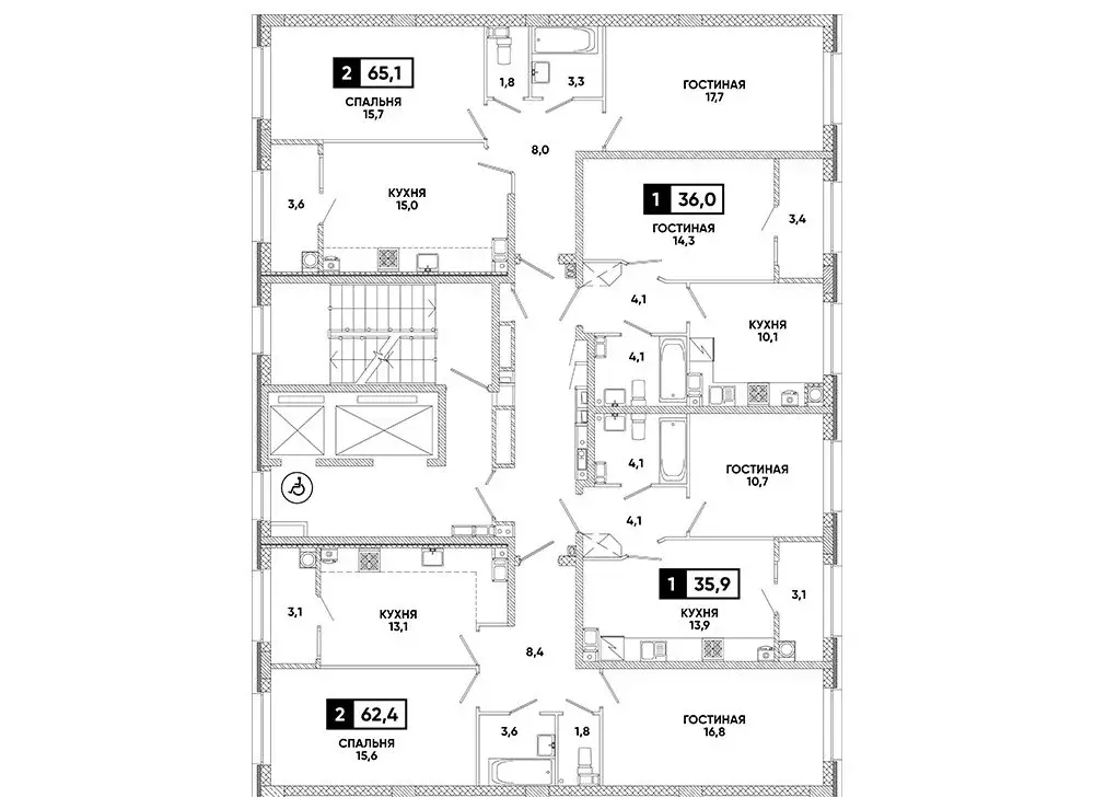 2-к кв. Ставропольский край, Ставрополь ул. Андрея Голуба, 12к8 (64.4 ... - Фото 1
