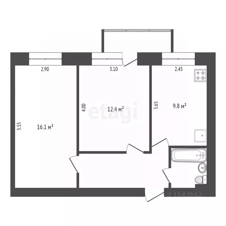 2-к кв. Омская область, Омск просп. Карла Маркса, 37 (46.6 м) - Фото 1
