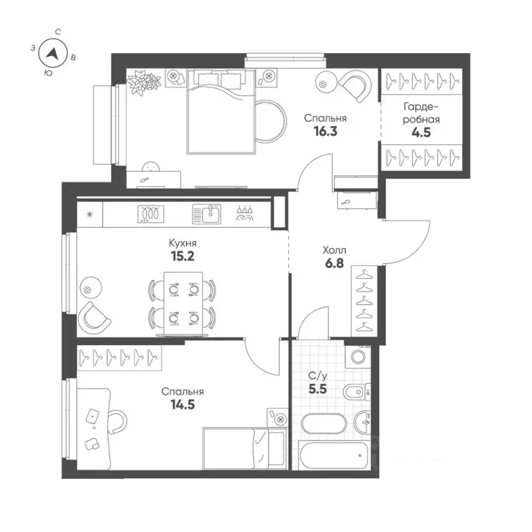 2-к кв. Свердловская область, Екатеринбург Солнечный жилрайон,  (62.8 ... - Фото 1