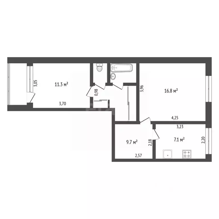 2-к кв. Амурская область, Благовещенск Пролетарская ул., 134 (49.9 м) - Фото 1