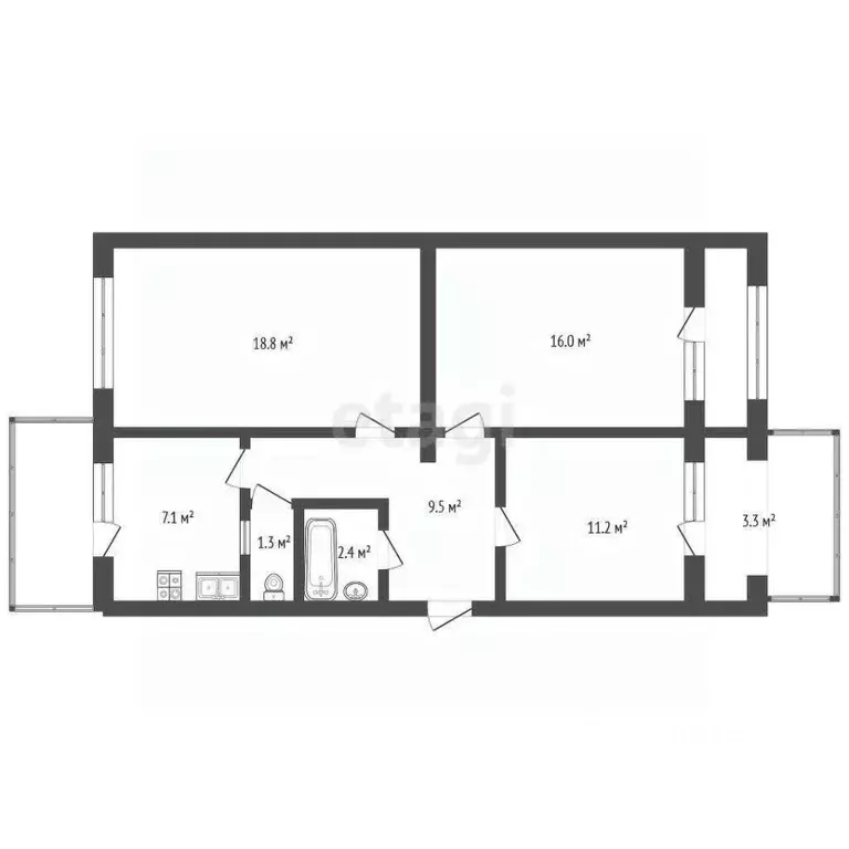 3-к кв. Севастополь ул. Героев Бреста, 19 (72.3 м) - Фото 2