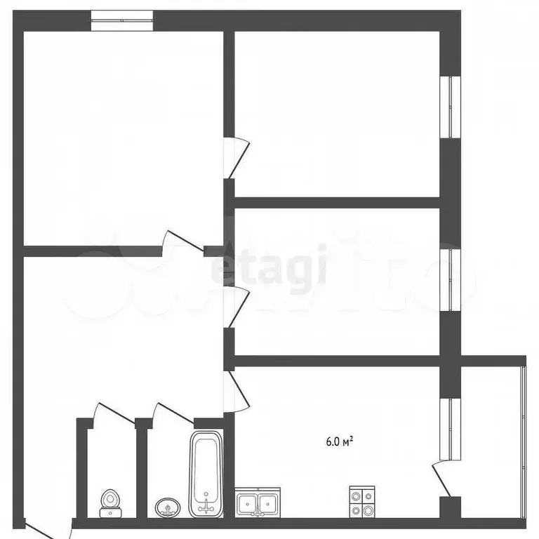 3-к. квартира, 51,1 м, 1/5 эт. - Фото 0