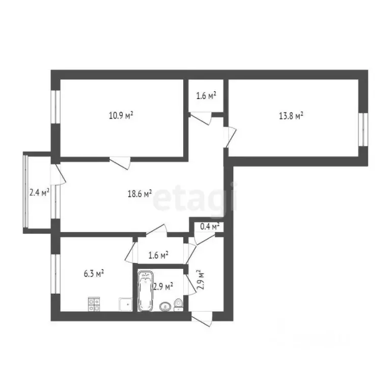 3-к кв. Санкт-Петербург ул. Софьи Ковалевской, 3К3 (59.8 м) - Фото 2