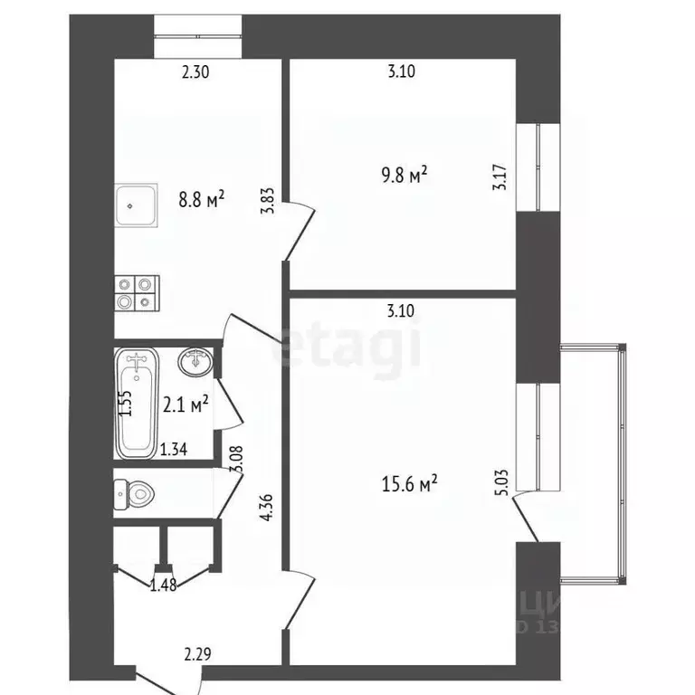 2-к кв. Марий Эл, Йошкар-Ола ул. Йывана Кырли, 8 (43.5 м) - Фото 2
