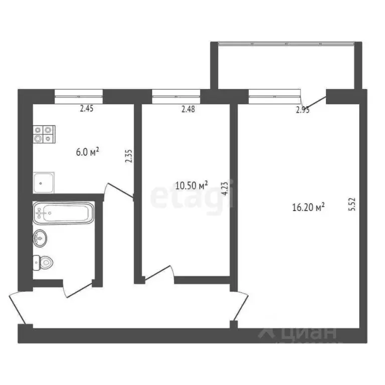 2-к кв. Москва 5-й Донской проезд, 21К12 (42.6 м) - Фото 2