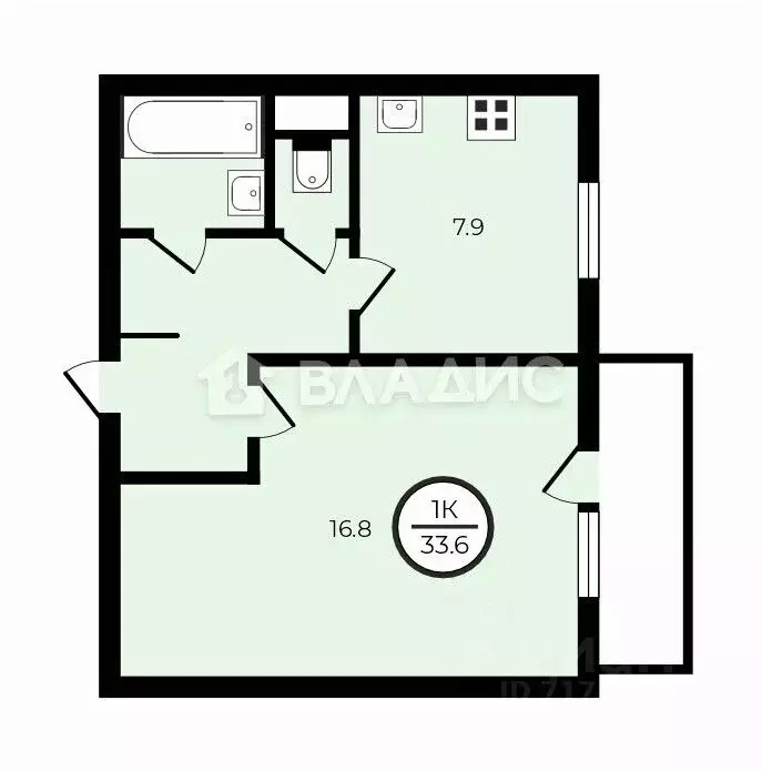 1-к кв. Воронежская область, Воронеж ул. Суворова, 116А (33.6 м) - Фото 2