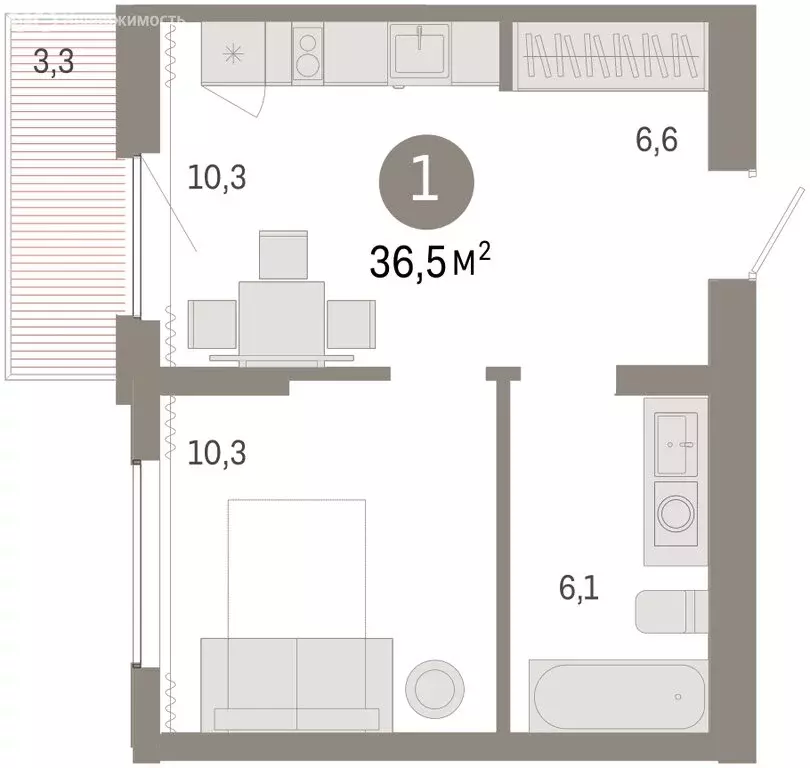 Квартира-студия: Новосибирский район, рабочий посёлок Краснообск, ... - Фото 1