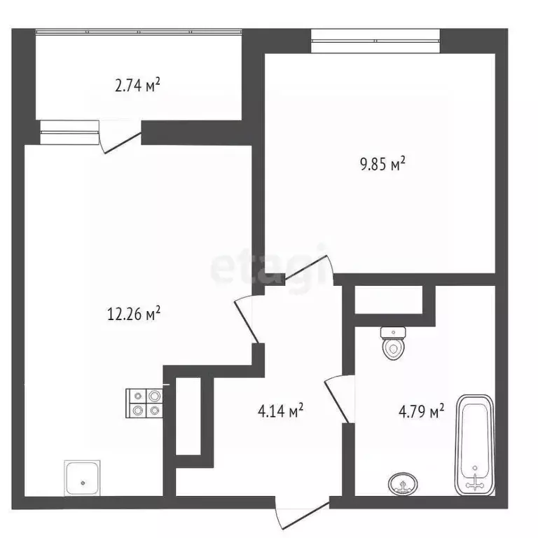 1-к кв. Тюменская область, Тюмень ул. Фармана Салманова, 23 (30.8 м) - Фото 1